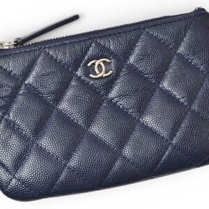 CHANEL Blue Caviar Leather Pouch